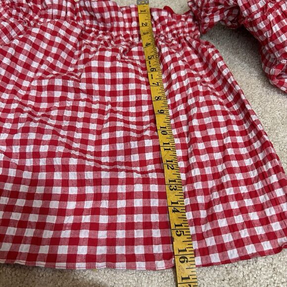 Misa Los Angeles Sabina Gingham Off The Shoulder Top Ruffle Blouse Top Red M - Picture 8 of 8